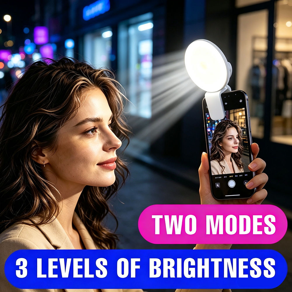 Beauty No Makeup - ポータブルクリップオン自撮り補助光 充電式スマホ用ビューティーランプ 2つのモード 3段階の明るさ メイクアップ スキンケア