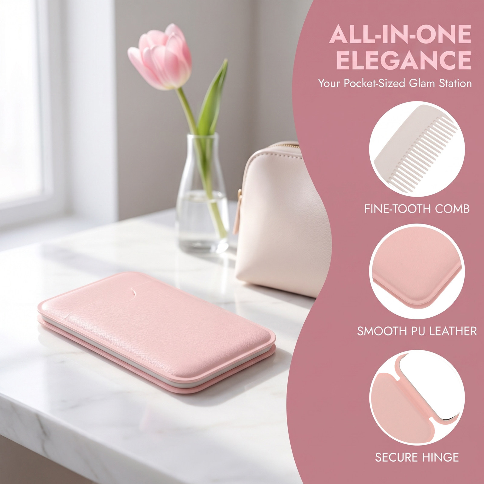2個入り、折りたたみ式ミラーとコームのセット。正方形のコンパ - Beauty Makeup Vanity Set のレビューと価格