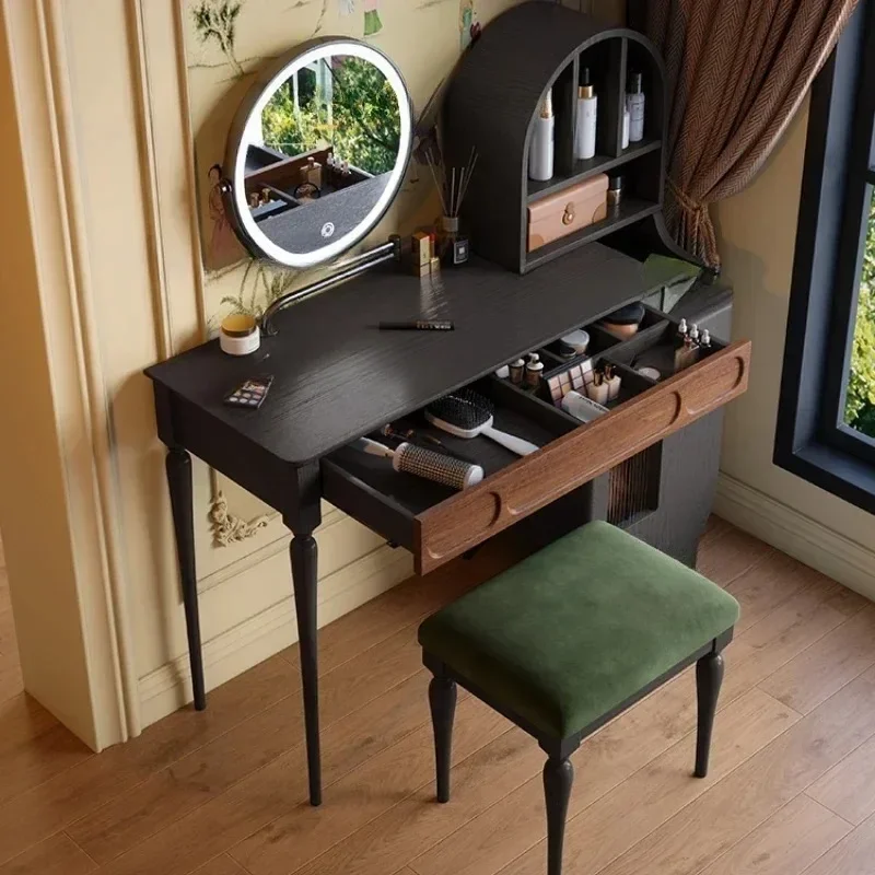 オーガナイザー付き黒の化粧台、引き出し、スツール、大型ビュー - Beauty Makeup Vanity Set のレビューと価格