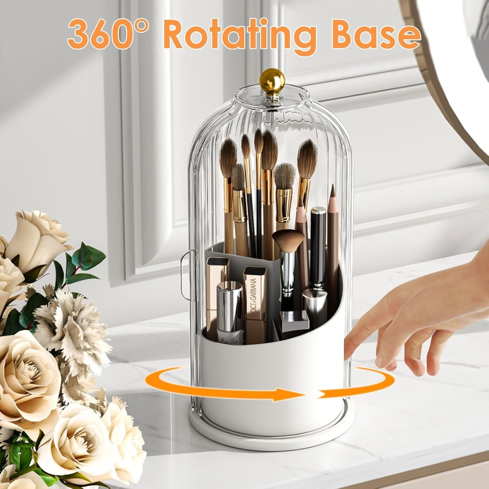 5点セット、360度回転式防塵美容収納ラック、透明な縦縞トッ - Beauty Makeup Vanity Set のレビューと価格